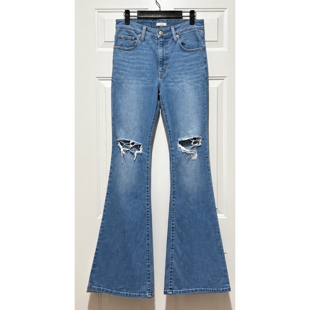 Levis 726 High Rise Flare Jeans Womens 30 Distressed Blue Denim Bell Bottoms